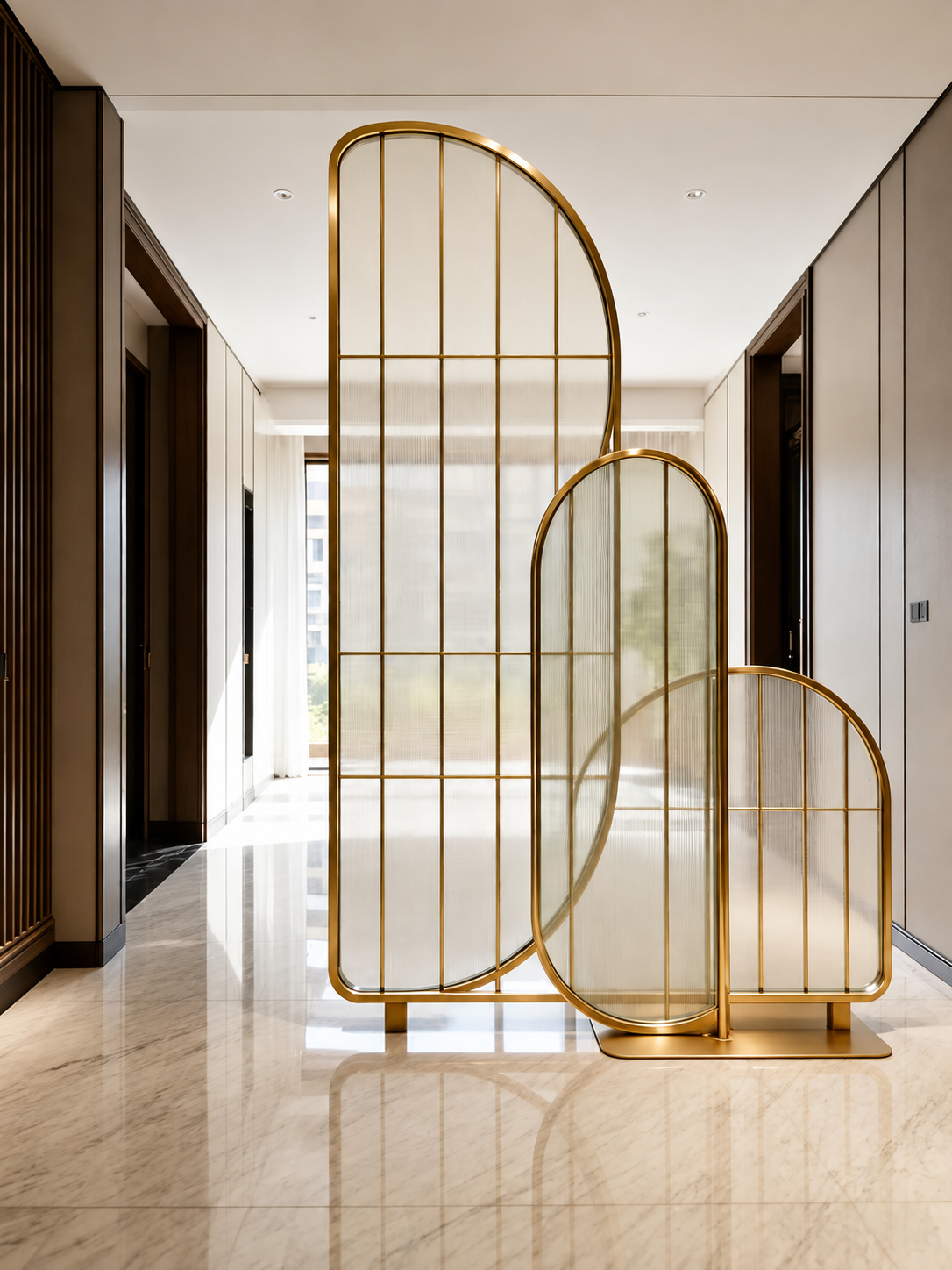 Arched gold glass partition screens